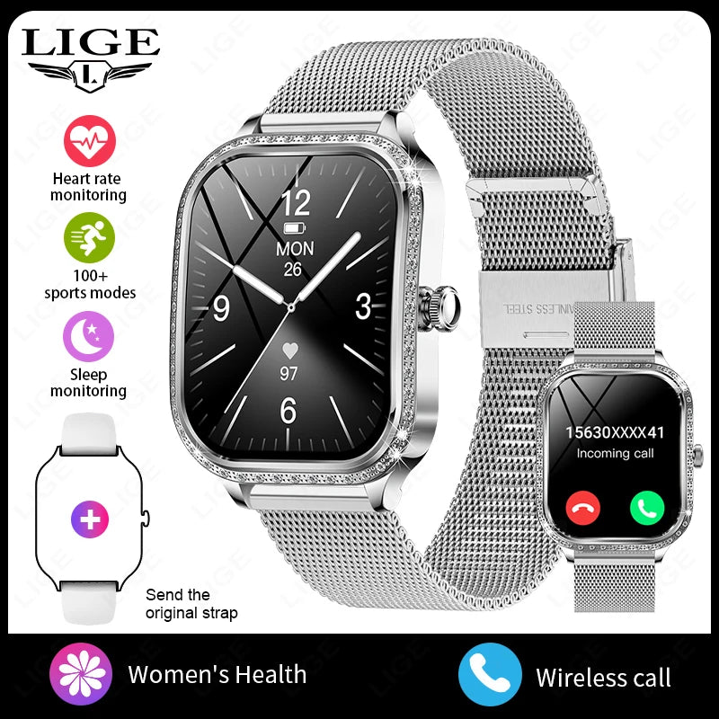 Smartwatch para mujer con pantalla curva HD 1.75 pulgadas y llamadas Bluetooth