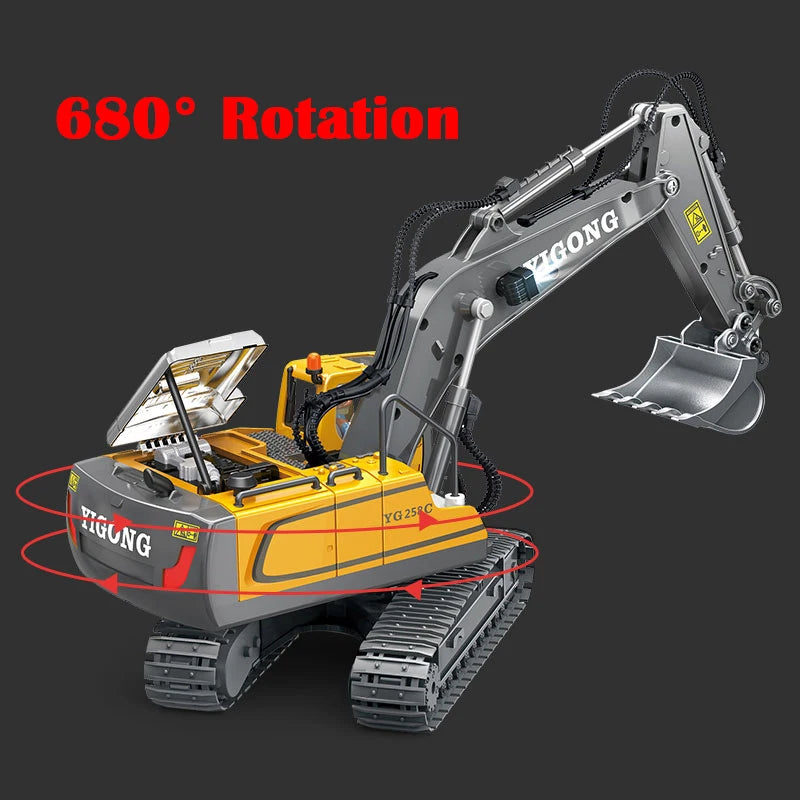 Excavadora RC 1:20 con Volcador y Bulldozer, Luz y Música