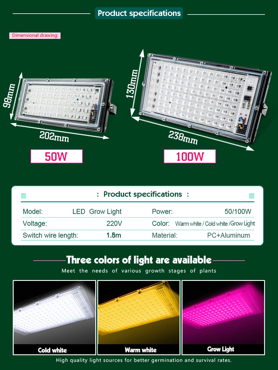 Reflector LED 50W 100W IP65 Impermeable para Interior y Exterior