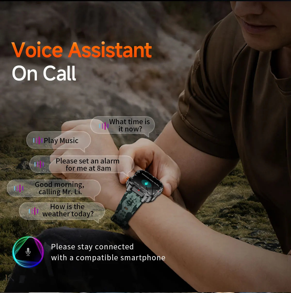 Reloj inteligente de gran tamaño para hombre, iluminación militar para exteriores, batería de 1100Mah, rastreador de Fitness GPS, reloj inteligente de ritmo cardíaco resistente al agua y 10ATM