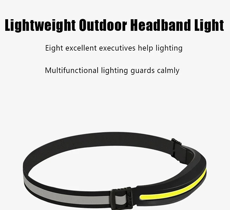 Linterna Frontal COB Recargable USB con Luz Blanca y Roja para Camping y Pesca