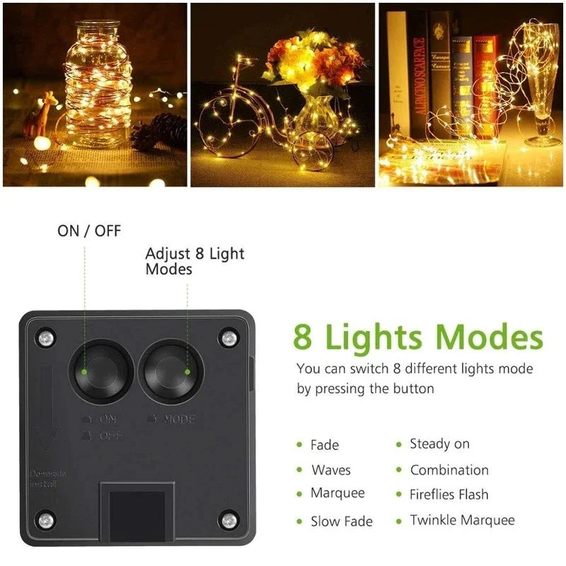 Guirnalda de Luces LED Solares para Jardín 8 Modos Impermeable