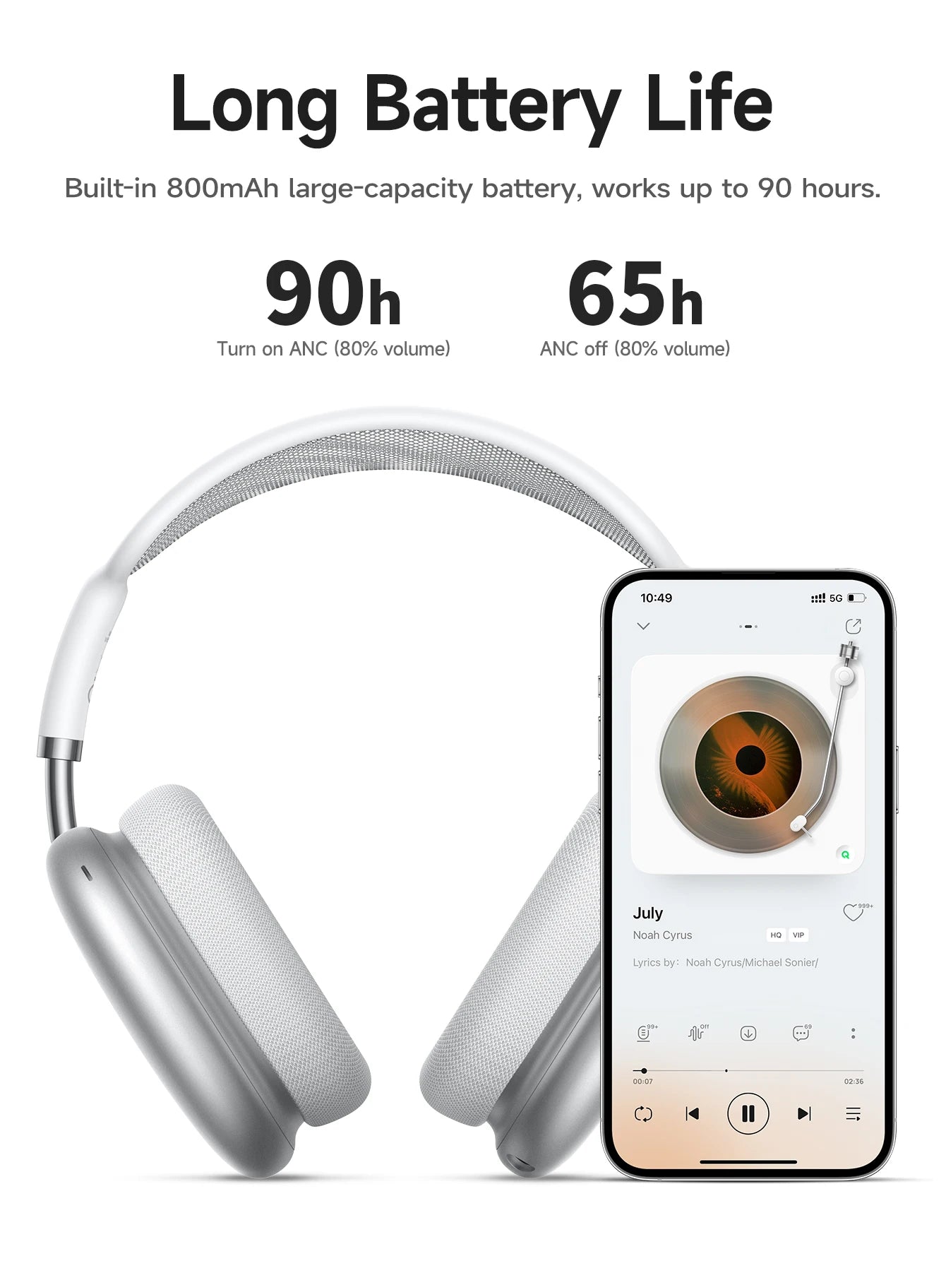 Auriculares HOCO W55 Plus con cancelación de ruido ANC, Bluetooth 5.4, inalámbricos, deportivos, supraaurales, para teléfonos inteligentes, modo AUX.