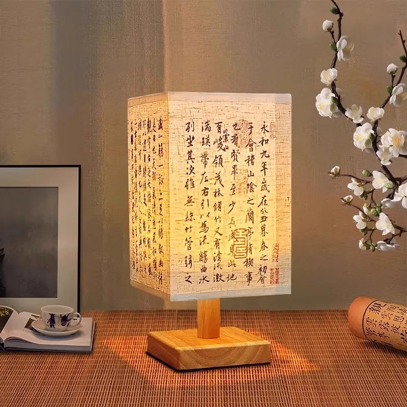 Lámparas de mesa de decoración LED, enchufe regulable Simple, luz nocturna, pantalla de tela, luces cuadradas para dormitorio, mesita de noche de estilo chino
