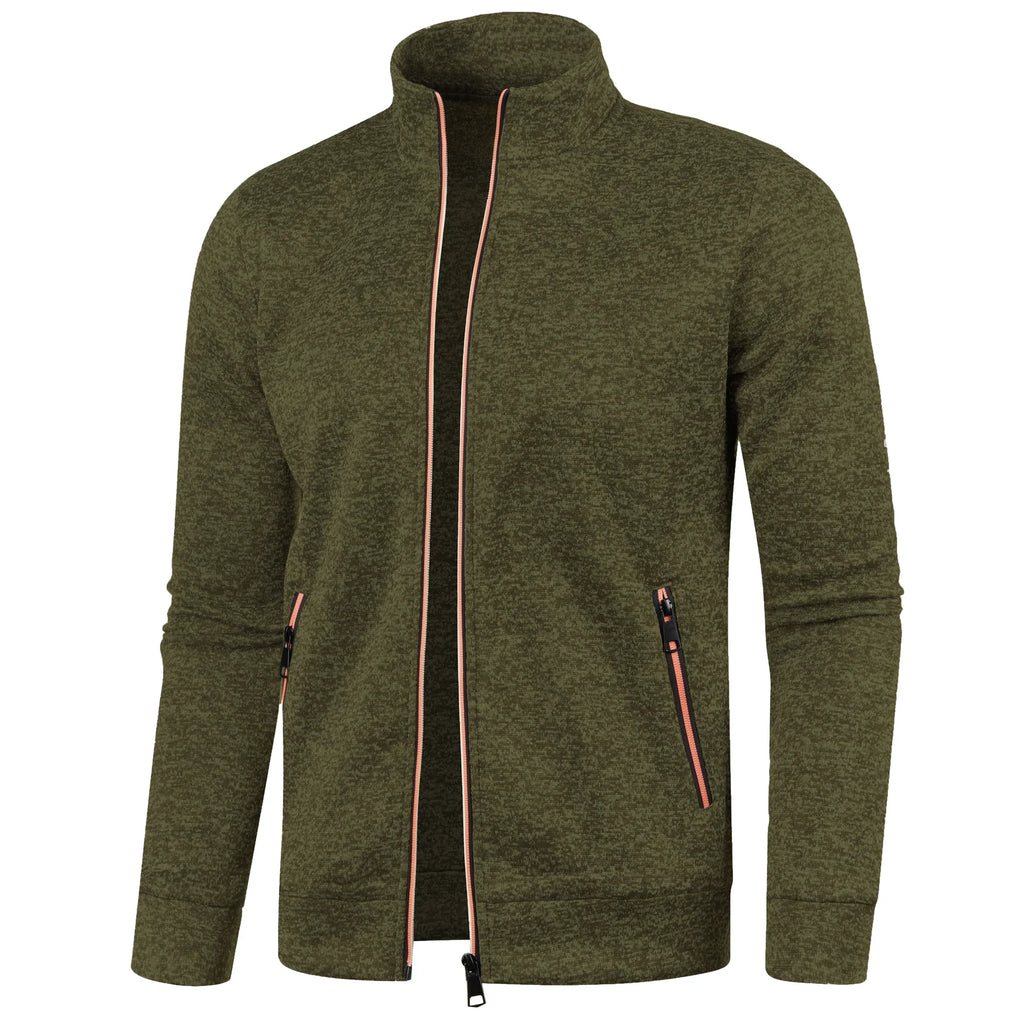 Otoño e Invierno, nuevo suéter largo con cremallera y mangas de bloque de Color para hombre, suéter fino de felpa, chaqueta informal ajustada, abrigo cómodo