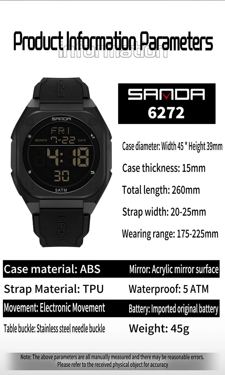 Reloj Digital SANDA 6272 para Estudiantes, Luminoso y Resistente al Agua