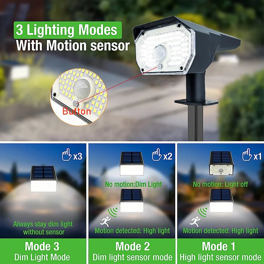 Foco Solar Exterior 76 LED 3 Modos Impermeable para Jardín y Entrada