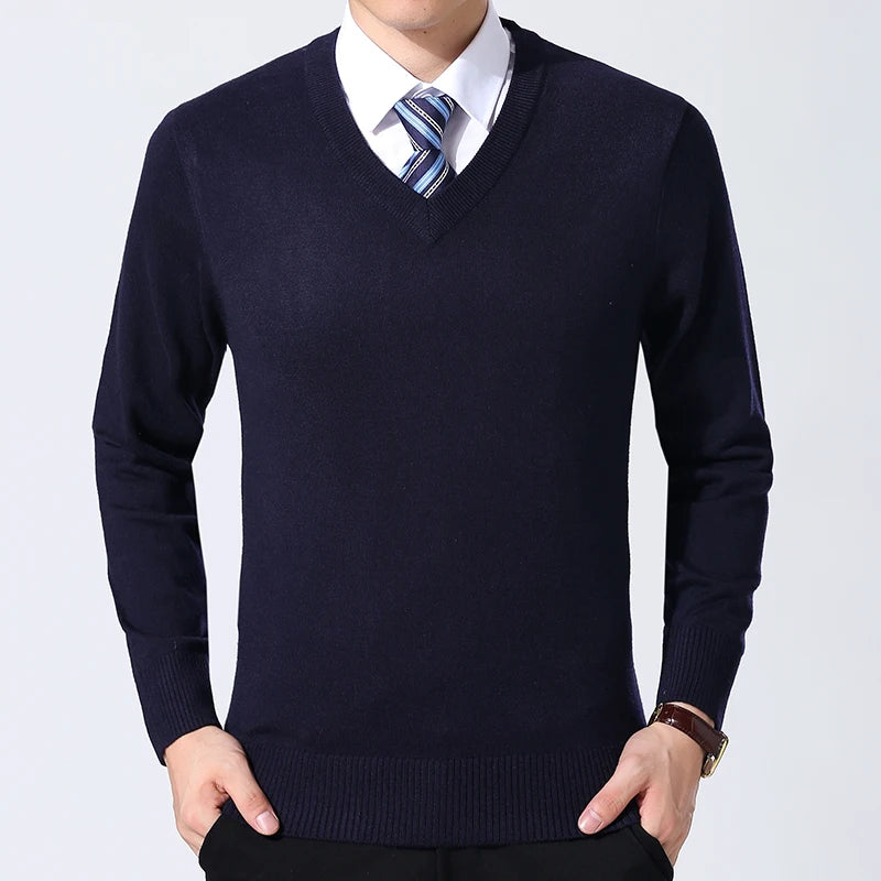 2025 nueva marca de moda suéter para hombre jersey con cuello en V jerséis ajustados tejido grueso cálido otoño estilo coreano ropa Casual para hombre