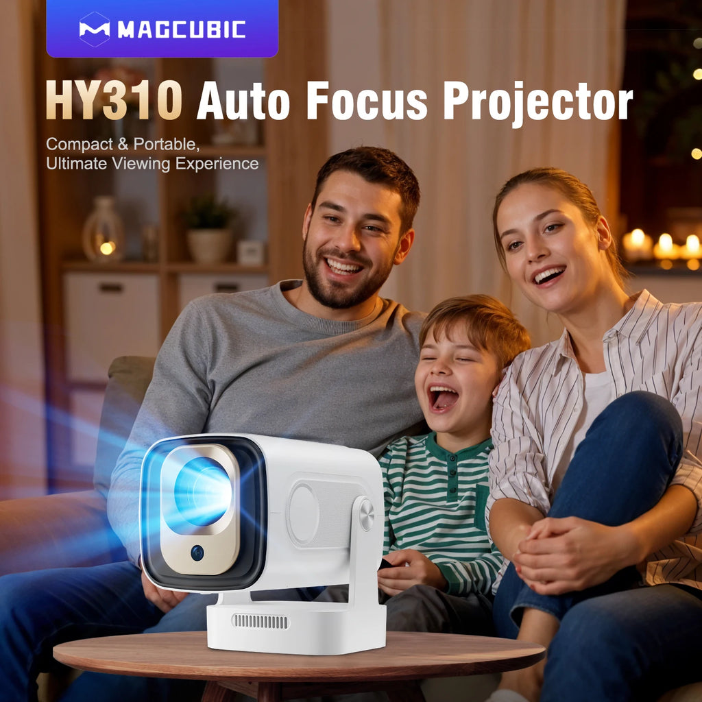 Proyector Magcubic Auto Focus 330 ANSI HY310, Compatible con 4K, 1080P, Android 11, WiFi6, BT5.4, Air Mouse, Control por Voz, Portátil, para el Hogar
