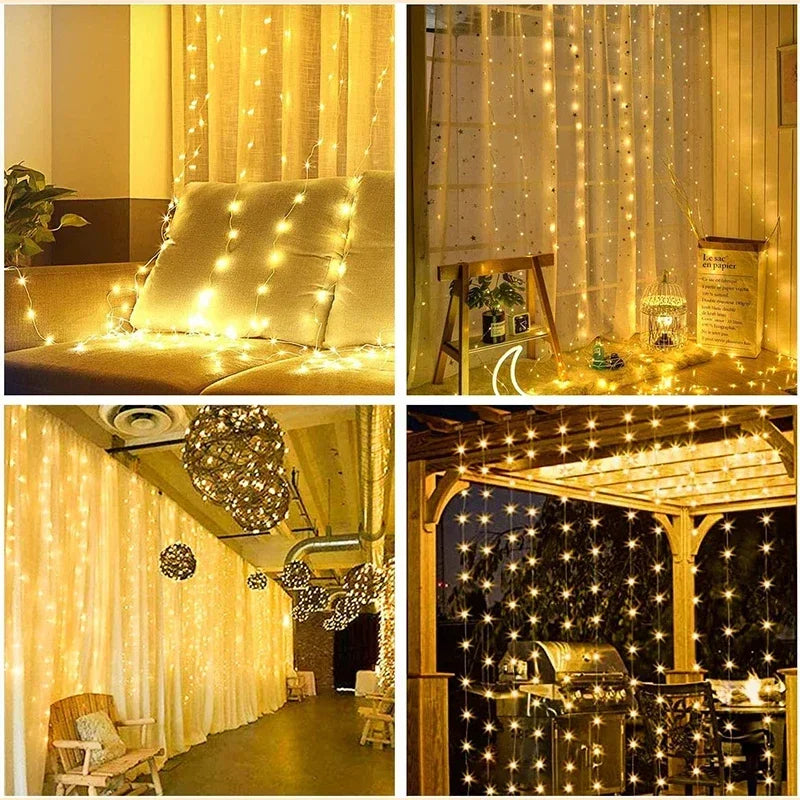 Guirnalda de cortina, cadena de luces Led, decoración navideña para Festival, 8 modos, luz navideña Usb para dormitorio, hogar y exteriores