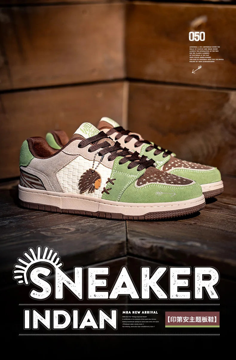 Zapatillas de Skate para Hombre de Alta Calidad, Estilo Retro, Suela Gruesa, Casuales, Versátiles, con Diseño Totem Indio