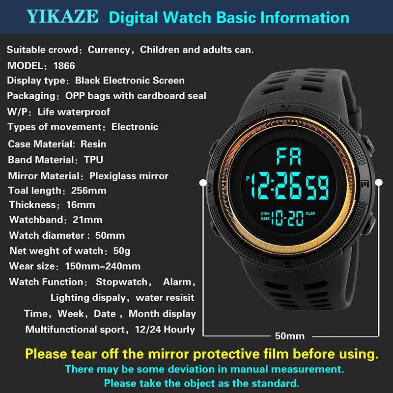 Reloj Digital para hombre, reloj de pulsera deportivo militar, relojes deportivos multifunción resistentes al agua, reloj electrónico para niños y estudiantes, regalos para hombres