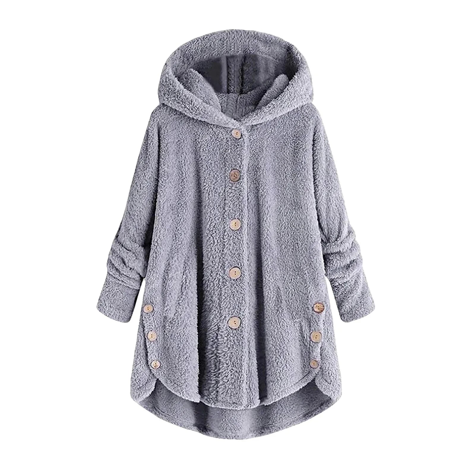 Abrigo de felpa con capucha para mujer, color sólido