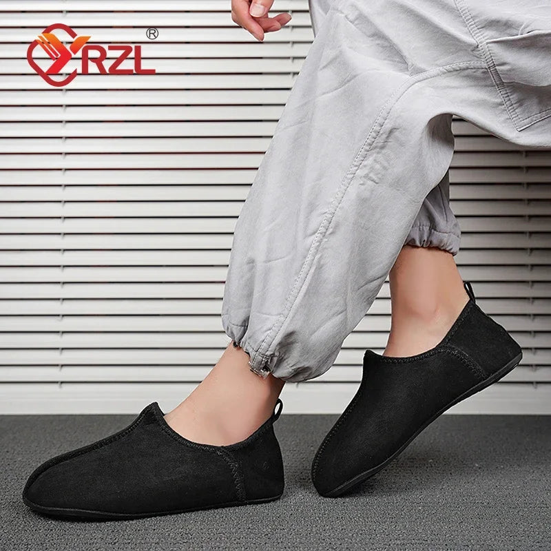 YRZL zapatos de algodón de invierno para hombre, zapatillas ligeras sin cordones cálidas, mocasines de algodón de felpa para dormitorio y hogar, zapatos cálidos de invierno Unisex