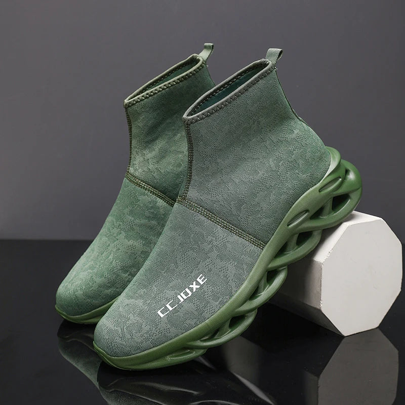 Zapatos informales transpirables para hombre, zapatos tobilleros antideslizantes a la moda para caminar al aire libre, zapatillas de deporte para hombre, zapatillas sin cordones con aumento de altura