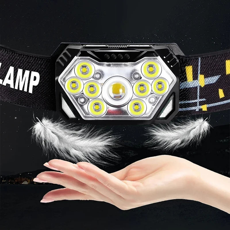 Linterna frontal 9 LED potente y portátil para camping y pesca