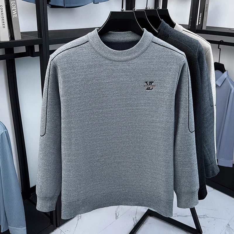 Suéter de Hombre Cuello Redondo Grueso de Invierno Color Sólido