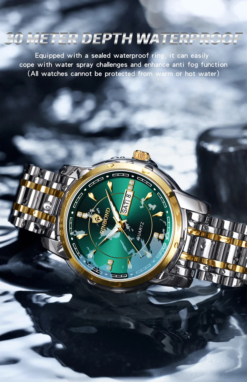 Reloj de Cuarzo BINBOND para Hombre de Negocios, Luminoso, Resistente al Agua