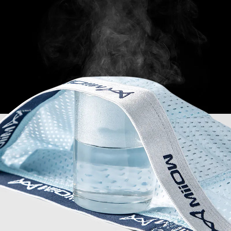 MiiOW, 3 uds., ropa interior de seda de hielo fresca para hombre, Boxers de malla transpirable, calzoncillos para hombre 7A, bragas antibacterianas en la entrepierna para hombre, calzoncillos Boxer