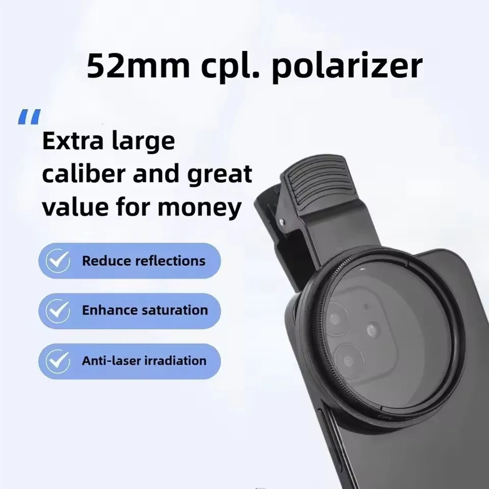 Filtro Polarizador CPL/UV Universal 52mm para Cámara de Celular