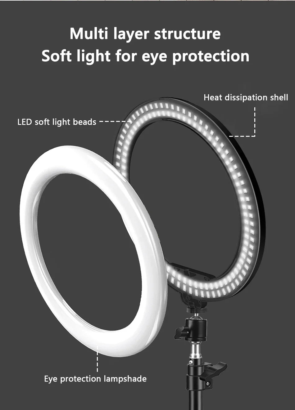 Luz de Video de 26CM, Anillo de Luz LED Regulable para Selfies, Lámpara de Anillo USB con Soporte de Trípode Opcional para Grabación de Video y Maquillaje