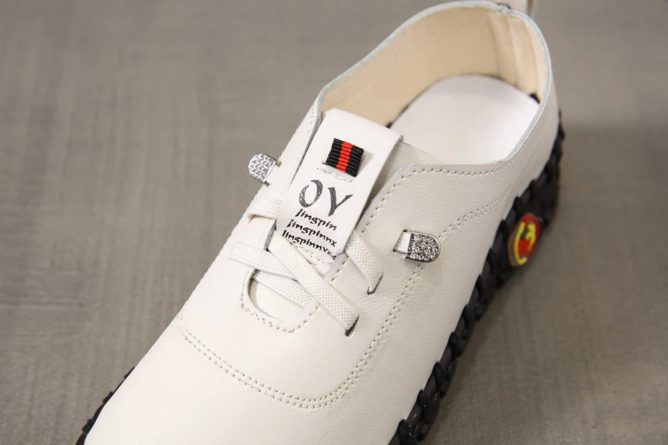 Zapatillas de deporte para Mujer, mocasines con cordones de cuero, planos, informales, cómodos, para mamá, para Mujer
