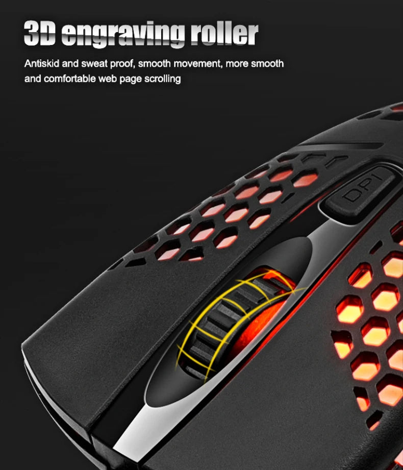 Ratón óptico con luz LED para juegos, Mouse ahuecado para ordenador portátil, escritorio, 4D, uso doméstico y oficina, 7 luces LED de respiración
