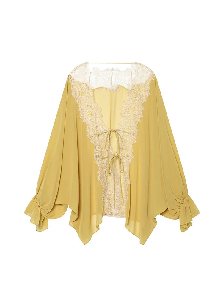 Blusa Elegante con Encaje y Manga Larga para Mujer