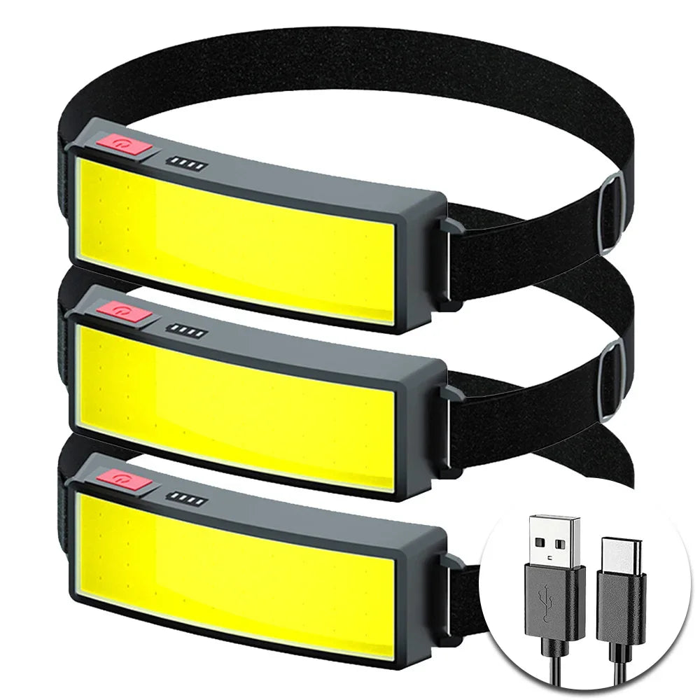 Linterna Frontal Recargable COB USB Tipo-C Impermeable para Camping
