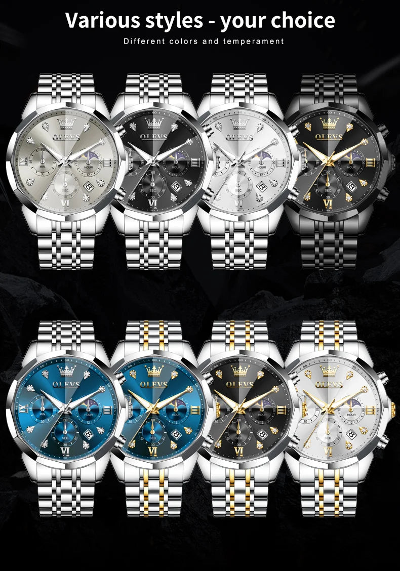 Reloj OLEVS 3670 Cronógrafo para Hombre Fase Lunar Resistente al Agua