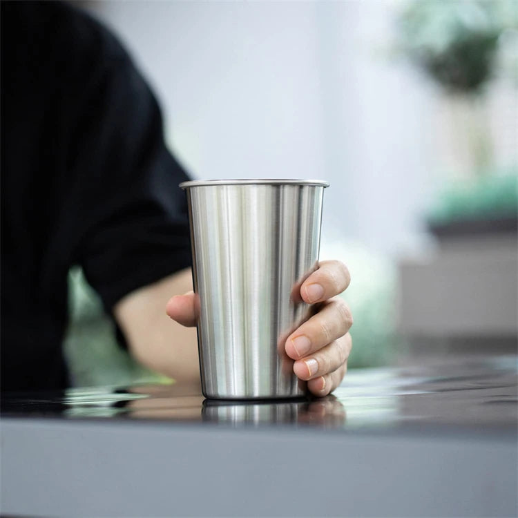 LMETJMA-vasos de pinta de acero inoxidable de 500ML, vasos de agua irrompibles, vasos de Metal reutilizables apilables para niños, viajes JT66