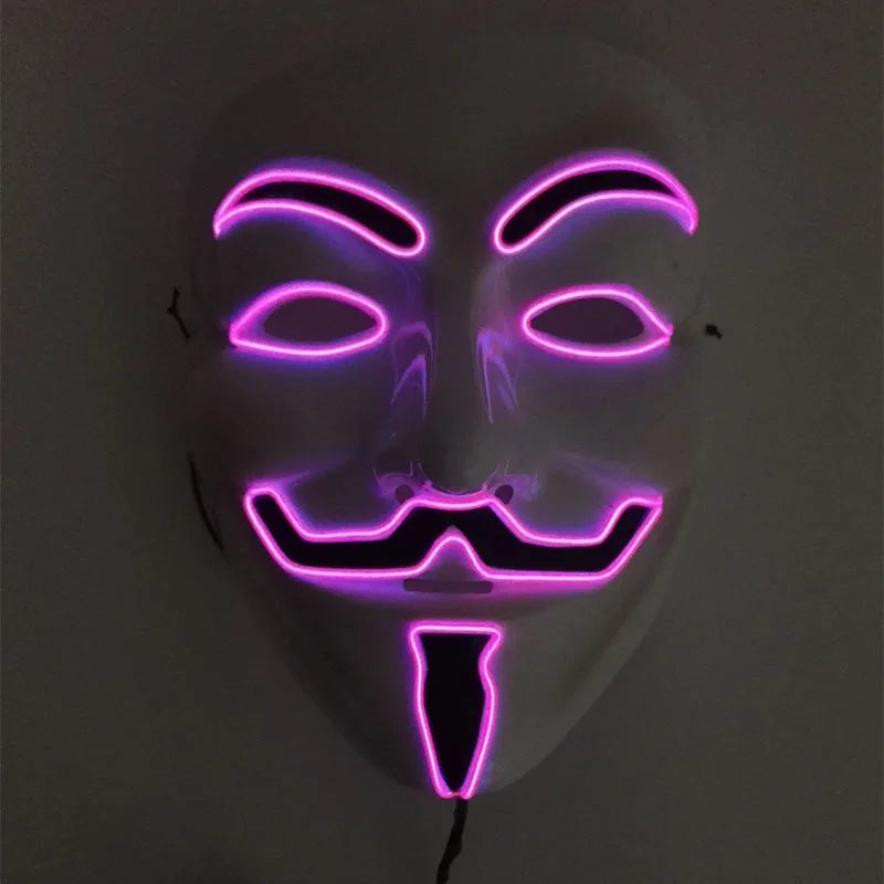 Máscara LED de Vendetta para Halloween, Discoteca, Carnaval, Fiesta, Decoración, Cosplay, Máscara Brillante de Guy Fawkes