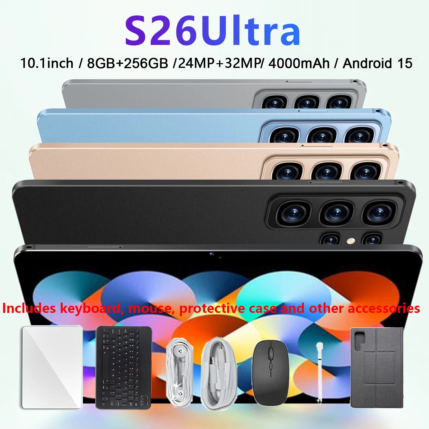 Tablet S26 Ultra 8+256GB Android 15 con GPS, WiFi, Doble SIM, Desbloqueada, Tablet Inteligente