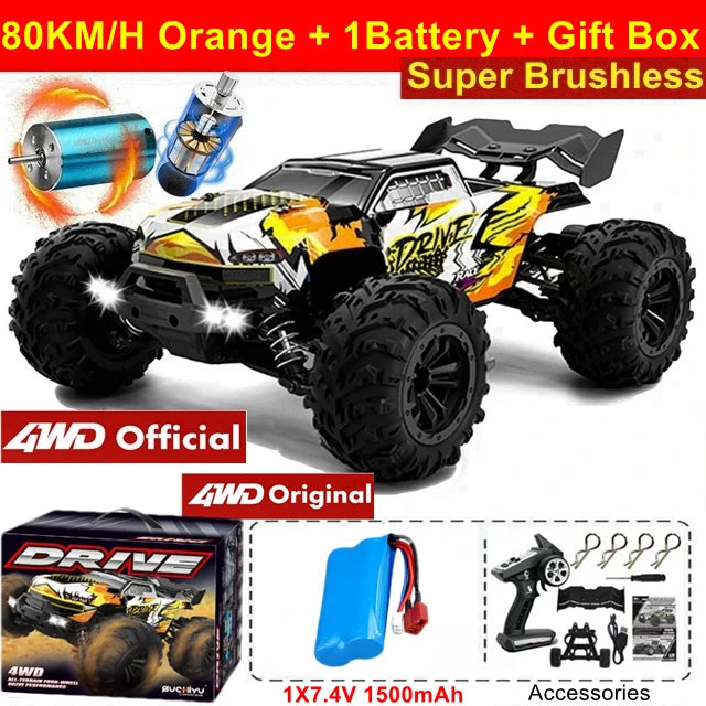 Coche Todoterreno RC 4WD sin Escobillas, Alta Velocidad 50-80 KM/H