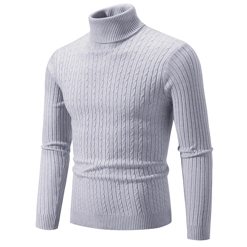 Nuevo suéter de cuello alto para hombre, jersey de Color sólido, tejido cálido, informal, sudadera de cuello alto, Tops de lana para hombre para invierno al aire libre