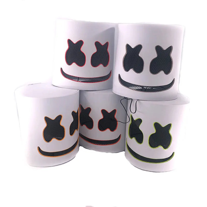 Máscara brillante de DJ Marshmello, barra de baile de Hip Hop, accesorios de espectáculo en club nocturno, máscara LED DIY de malvavisco Cos, máscara de DJ Disco para hombres, Disfraz