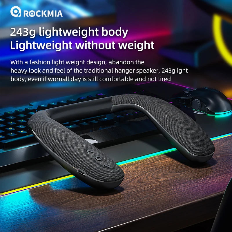Rockmia EBS-908 Altavoz con banda para el cuello inalámbrico Bluetooth 5,0 U-Sharp 6W caja de bajos portátil para juegos viajar caminar y andar en bicicleta
