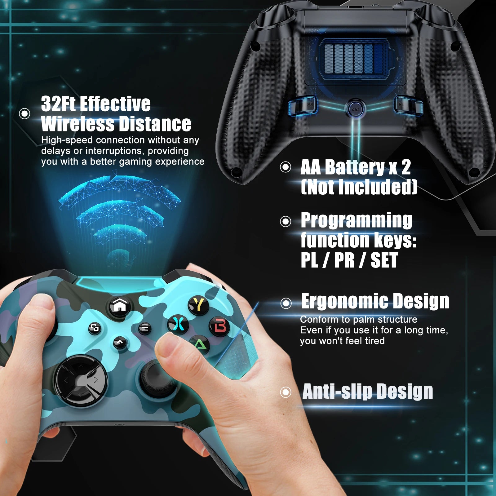 Mando de Juego Inalámbrico para Xbox One Series X/S con Wifi, Sensor Giroscópico de 6 Ejes, Doble Vibración, Joystick con Efecto Hall
