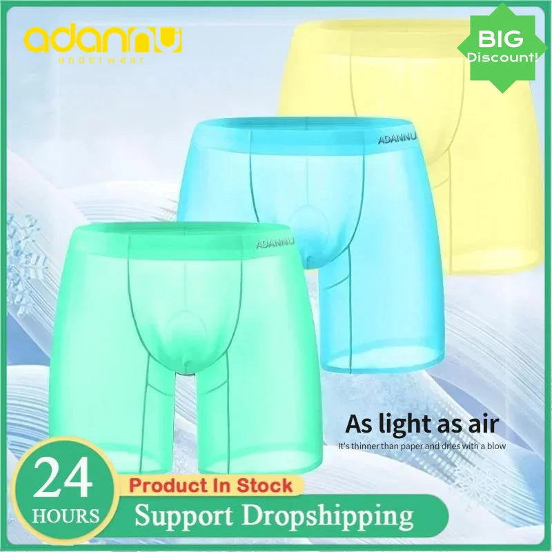 1/2/3 Uds. Ropa interior de seda helada para hombre, Boxer antibacteriano transparente sin costuras, pantalones cortos 0,01 de tela ultrafina, calzoncillos transparentes