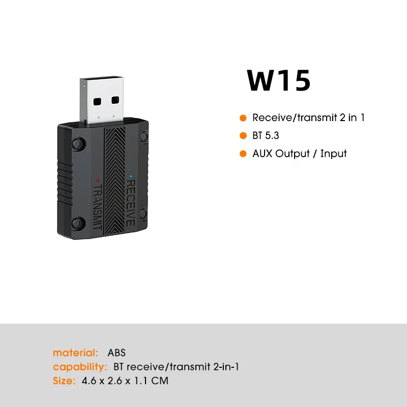 Kit Bluetooth 5.3 para Auto DYBO W15, Transmisor Receptor 2 en 1, Aux 3,5mm