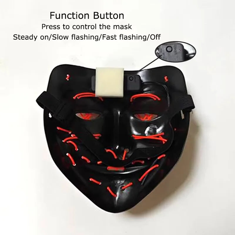 Máscara LED inalámbrica de neón y guantes de fibra óptica, máscara brillante en la oscuridad para Halloween, carnaval, cosplay, bar, fiesta de cumpleaños