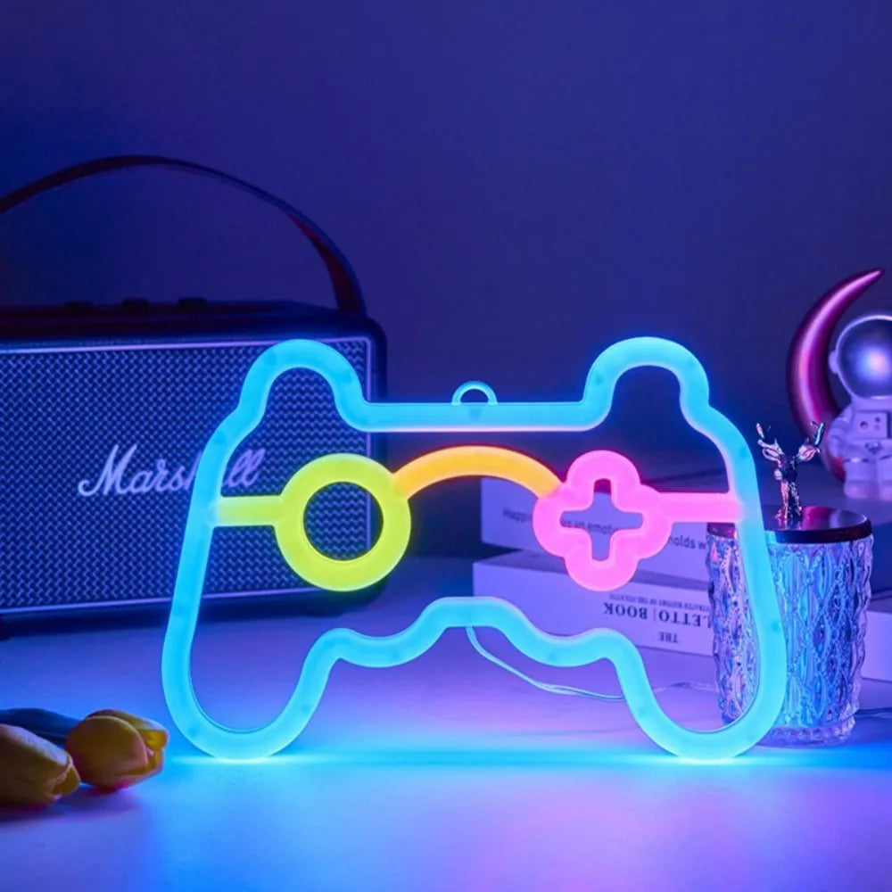 Luz de neón para consola de juegos LED USB, luz nocturna con controlador de juego, adecuada para salas de juegos, fiestas y decoración de paredes, 1 ud.