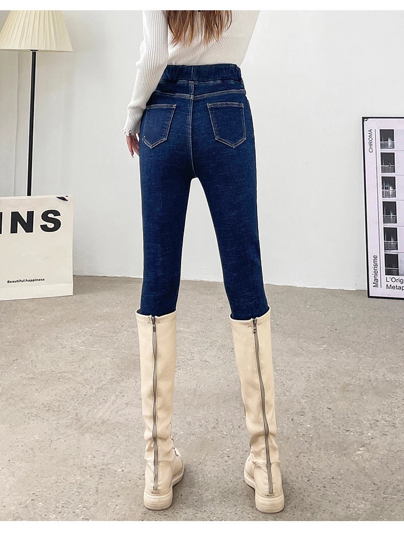 Pantalones Vaqueros de Invierno con Forro de Lana para Mujer