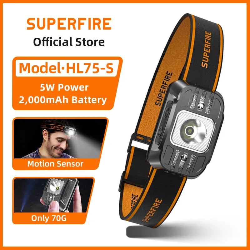 Linterna Frontal LED SUPERFIRE HL75 Recargable USB-C con Sensor