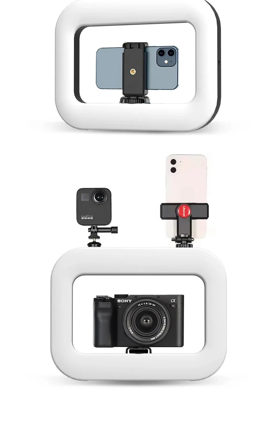 Luz de relleno para selfies, iluminación fotográfica LED cuadrada para grabación de video, transmisión en vivo, luz de relleno móvil con clip.