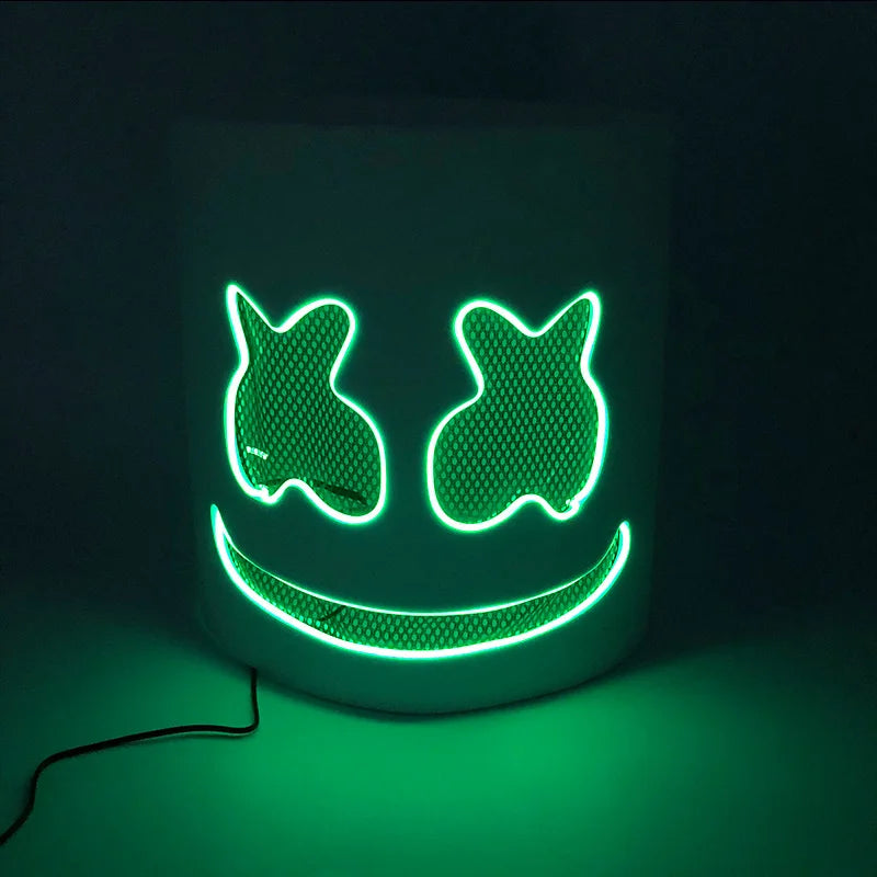 Casco Luminoso con Cable EL de DJ Marshmello, Máscara LED Brillante, Máscara Luminosa para Toda la Cabeza para Festivales Rave EDM, Halloween, Cosplay