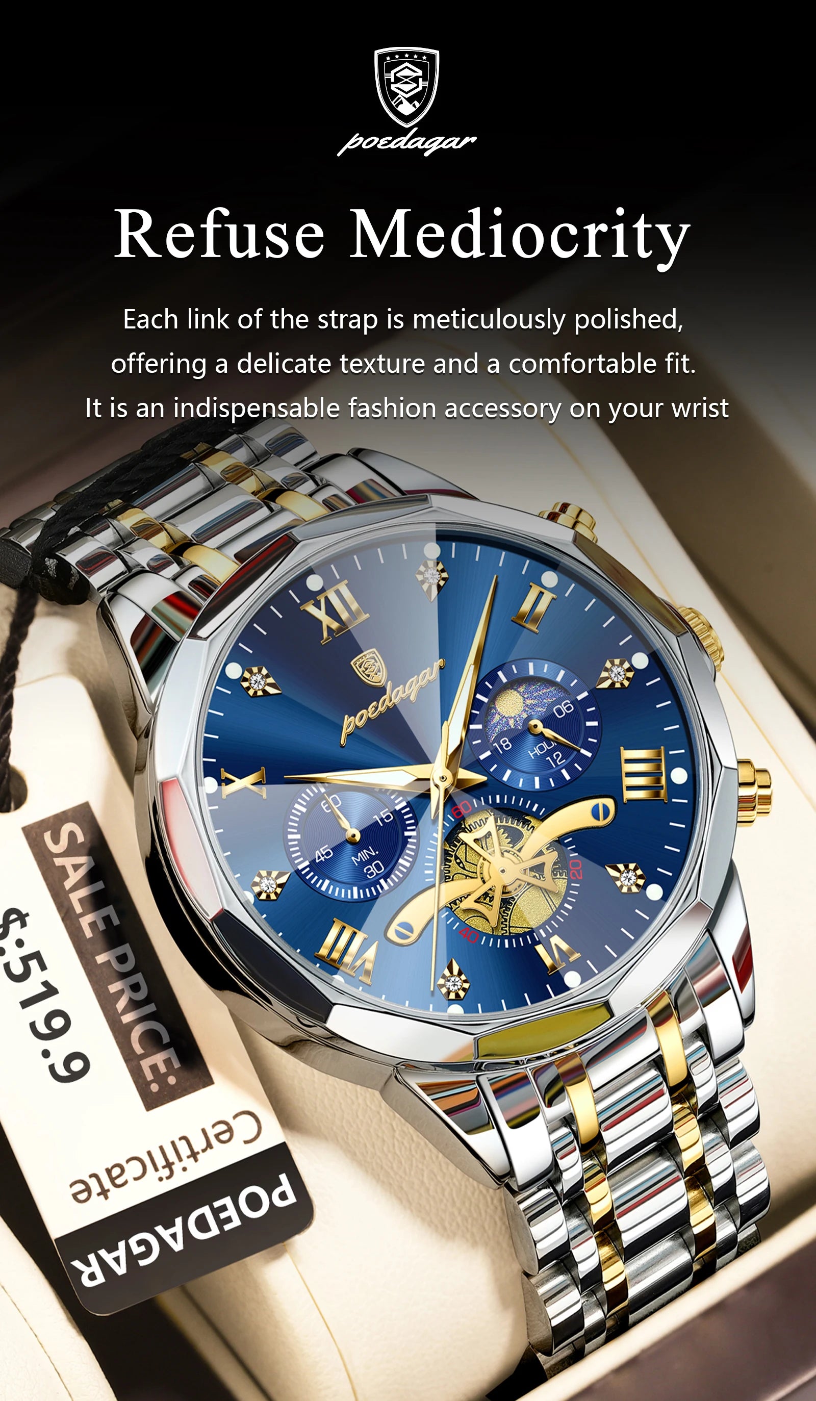 Reloj POEDAGAR de Lujo Cuarzo Acero Inoxidable