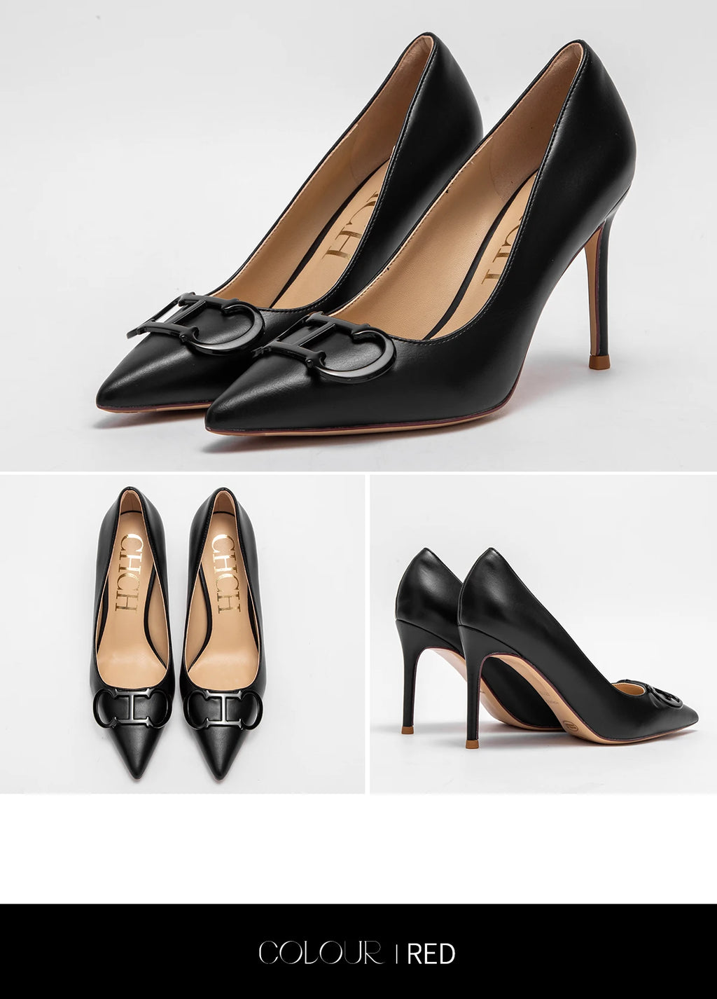 Zapatos de Tacón Alto con Hebilla Metálica y Punta Fina para Mujer 9cm