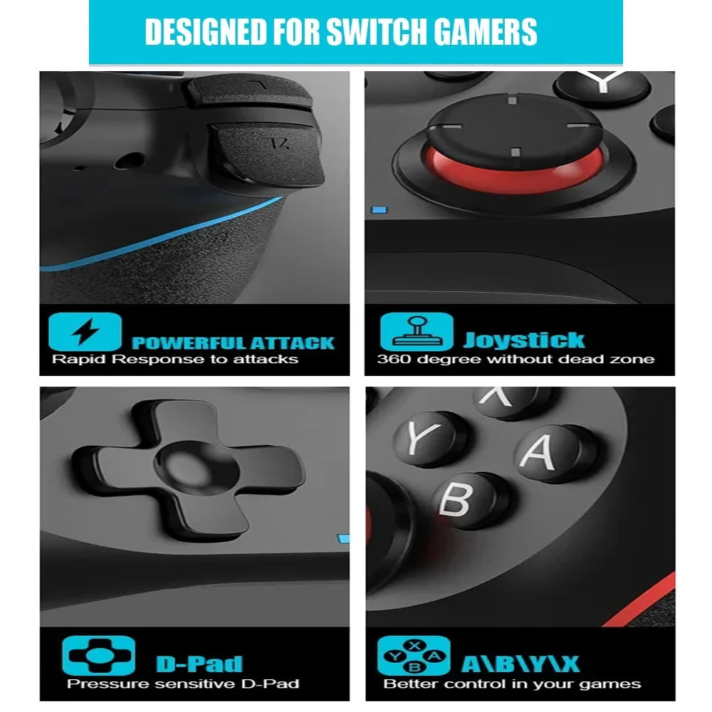 Mando inalámbrico compatible con Bluetooth para Nintendo Switch 1/2/Lite/Oled, controlador para Android/PC, Joystick con 6 ejes