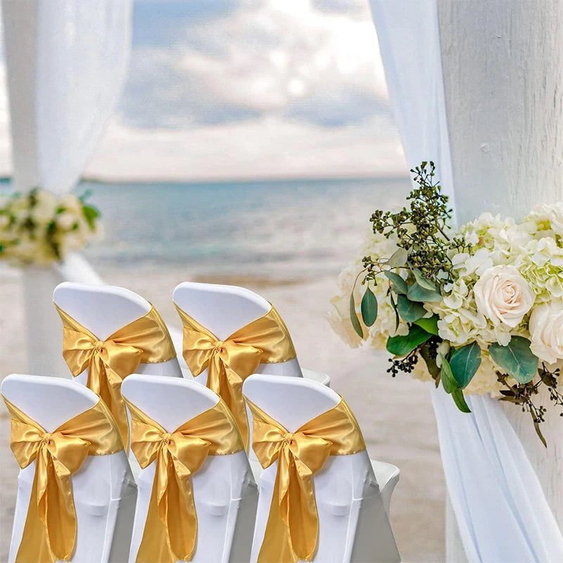 10 Uds. Fajas de satén para sillas, cintas elegantes de calidad superior para sillas, lazos, sillas con lazo, decoración para fiesta de banquete de boda